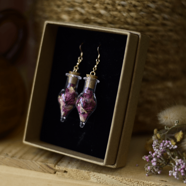 boucles d’oreilles fioles rosa gold