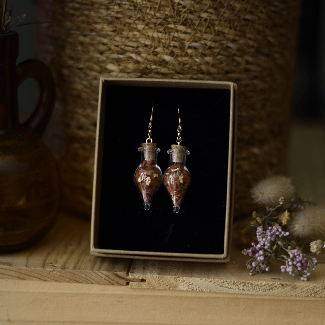 boucles d’oreilles fioles wild dagga & feuille d’or