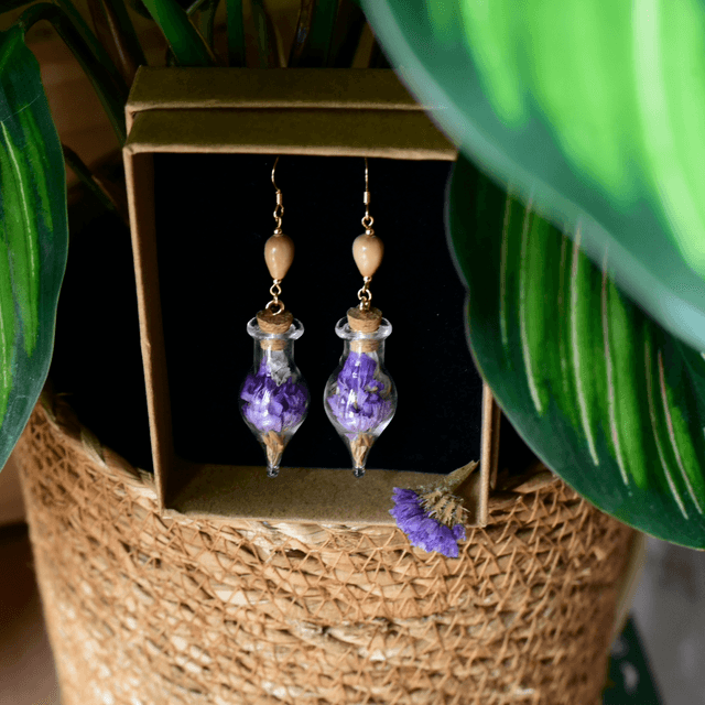 boucles d’oreilles fioles statice mauve