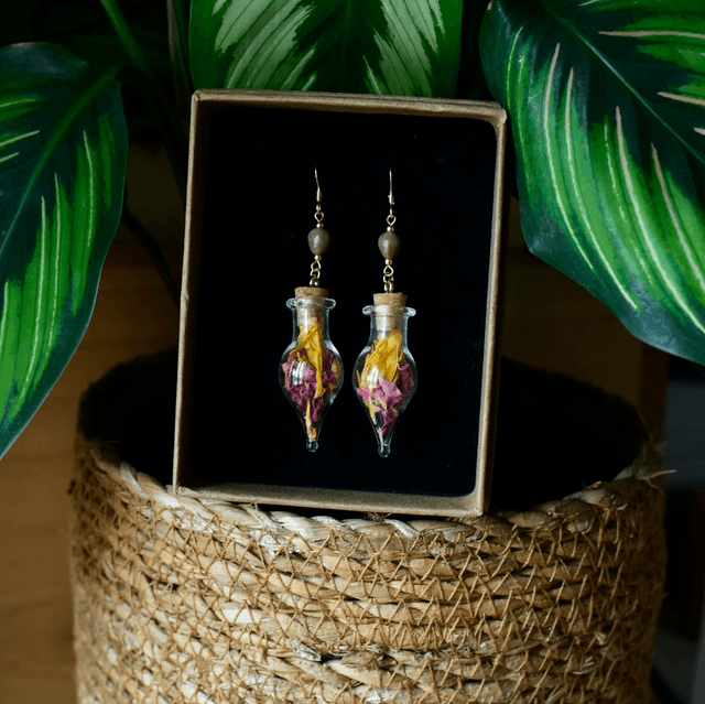 boucles d’oreilles fioles rose &amp; calendula