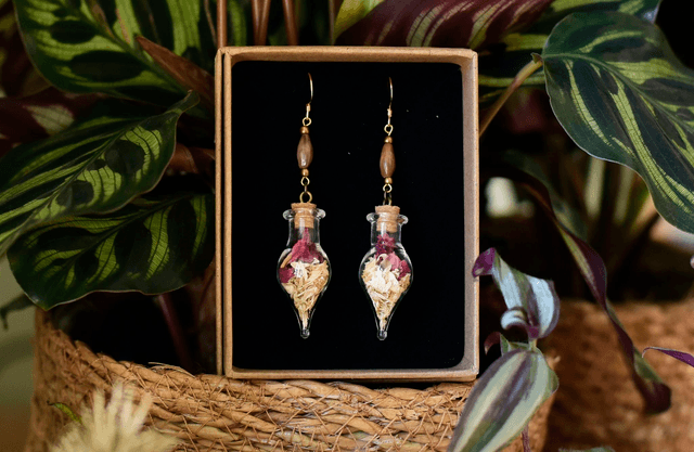 boucles d’oreilles fioles rose &amp; camomille